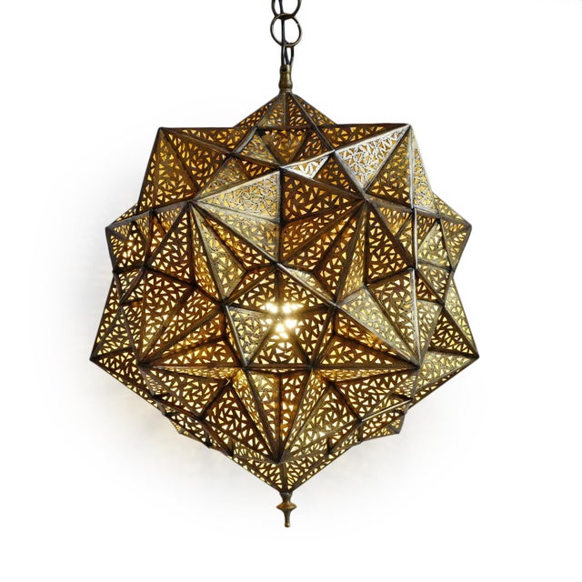 Vintage Indian Brass Origami Star Pendant Light Small For Sale - Image 4 of 9