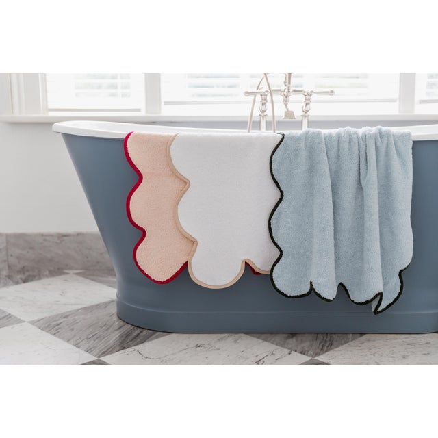 Kassatex x Chairish Scallop Wash Cloth, Blue/Forest Green Set of 4