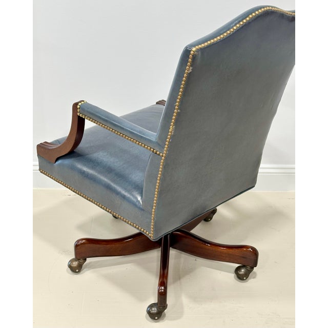 Blue Hancock & Moore Blue Leather Swivel Desk Chair With Nailhead Trim For Sale - Image 8 of 11