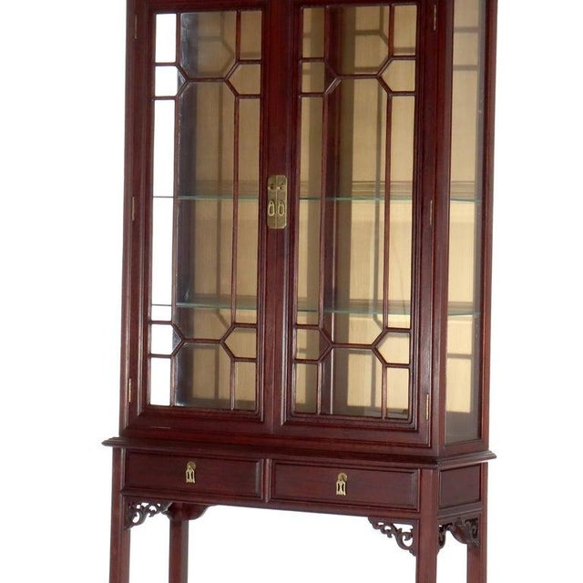 Chinese Chippendale 2-Door 2-Drawer Hardwood Breakfront Cabinet C1930 For Sale - Image 4 of 13