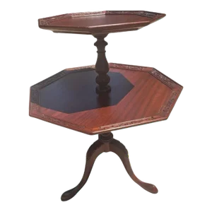 George III Style Two-Tier Mahogany Carved Hexagonal Dumpwaiter, Circa 1940s