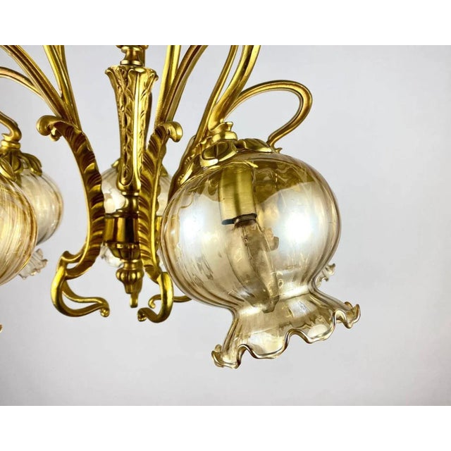 Metal Vintage Gilt Brass & Glass Chandelier, Belgium, 1980s For Sale - Image 7 of 11