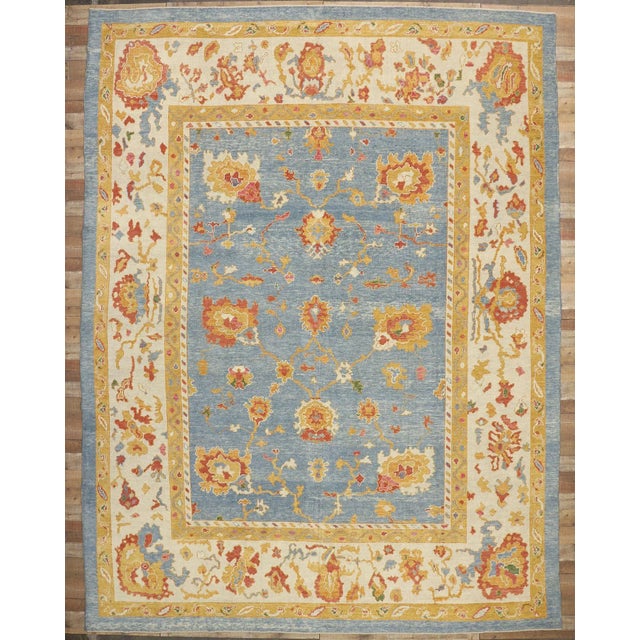 Vintage Blue Turkish Oushak Rug, 11'10 X 15'09 For Sale In Dallas - Image 6 of 7