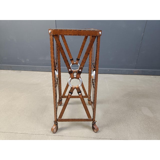 Iron and Faux Leather Side Table in the style of Jacques Adnet, 1970s For Sale - Image 10 of 10