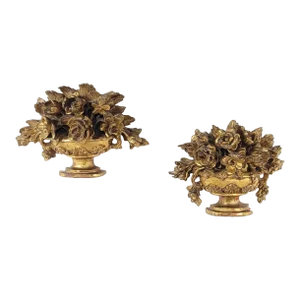 Pair of Giltwood Floral Urn Plaques, France, 19th Century