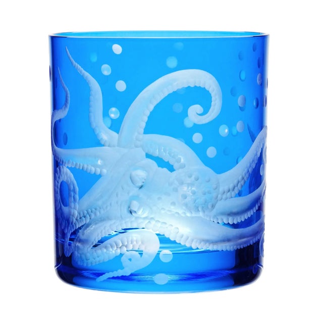 Coastal ARTEL Sea Life Double Old Fashioned Glasses, Azure - Set of 6 For Sale - Image 3 of 7