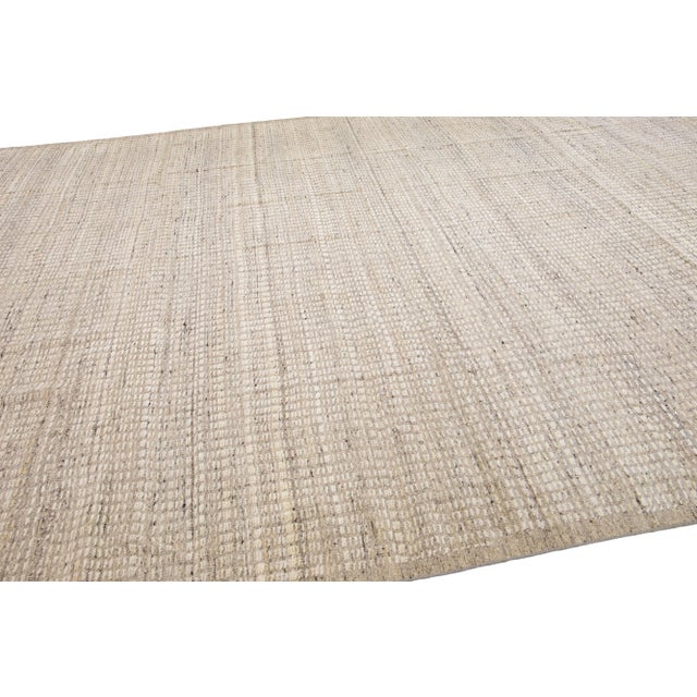 Textile Modern Moroccan Style Beige Handmade Solid Wool Rug For Sale - Image 7 of 8
