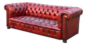 20th Century Red Leather 3-Seater Chesterfield, 1920s