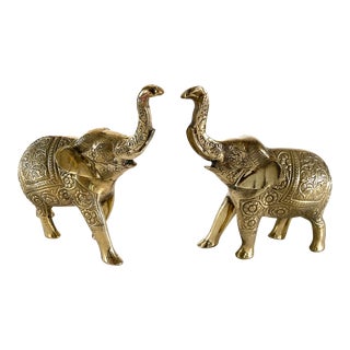 Embossed Brass Elephants, a Pair For Sale