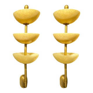 1940s Alabaster Sconces 3 Tiers - Pair For Sale