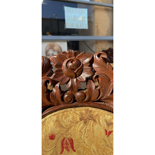 Metal Mid-Late 20th Century Vintage Rococo Revival Carved Accent Chairs in Yellow-Gold Floral Damask - 8 Pieces For Sale - Image 7 of 12