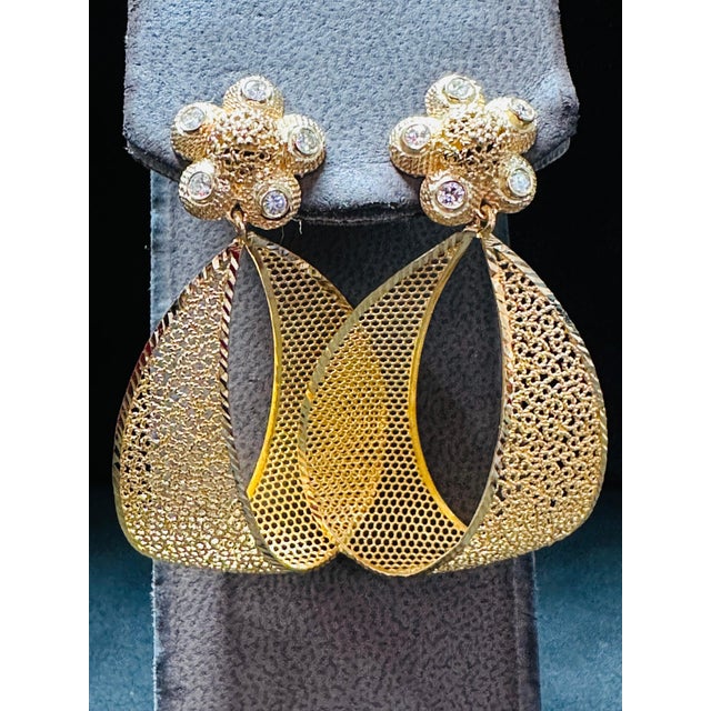 2010s Vintage 21 Kt Yellow Gold 12.8 Gm Dangling Earrings With Diamonds, 2.2 Inch Long For Sale - Image 5 of 18