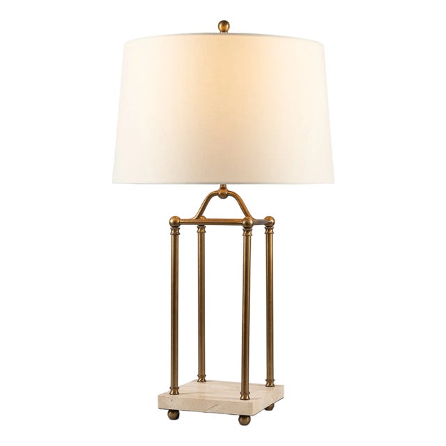 Gazebo Brass Lamp with Travertine Base For Sale