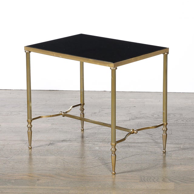 1950s Mid-Century Brass & Inset Vitrolite Top Accent Side Table W/ Fluted Detailing For Sale - Image 5 of 12