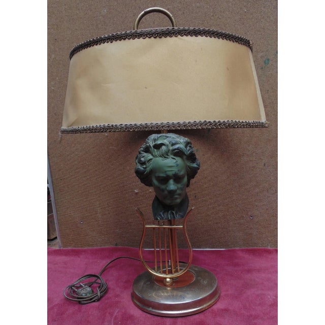 1940's French Regency Patinated Bronze Figural Bust of Beethoven with Lyre Bouillote Table Lamp. This is a very rare form...