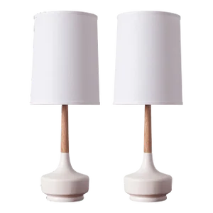Mid-Century Table Lamp Ceramic & Oak—Brooke Palm Springs—Pair