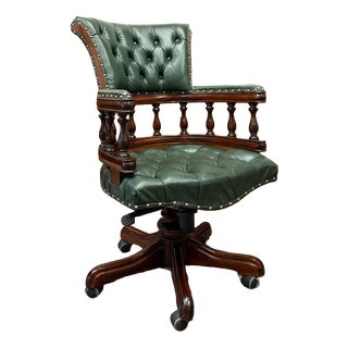 English Chesterfield Desk Chair Green For Sale