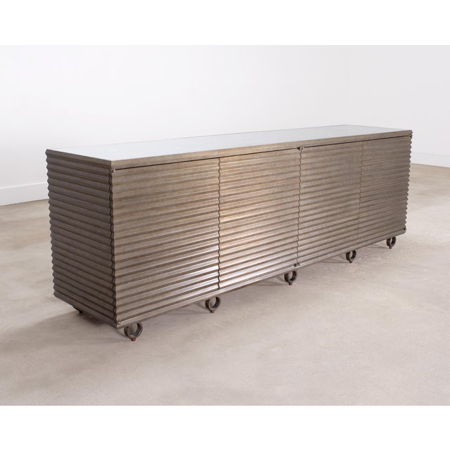 2000 - 2009 Julian Chichester Variegated Nickel "Storm" Cabinet Credenza 7Ft For Sale - Image 5 of 18