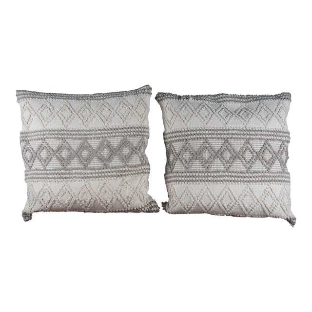 Pair of Pom Pom at Home Phoebe Decor Modern Throw Accent Pillows in Ivory/Taupe For Sale
