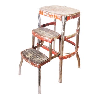 Vintage Industrial Metal Cosco Folding Stool For Sale