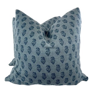 Peter Dunham Textiles "Rajmata Tonal Woven" in Blue on Blue 22" Pillows-A Pair For Sale