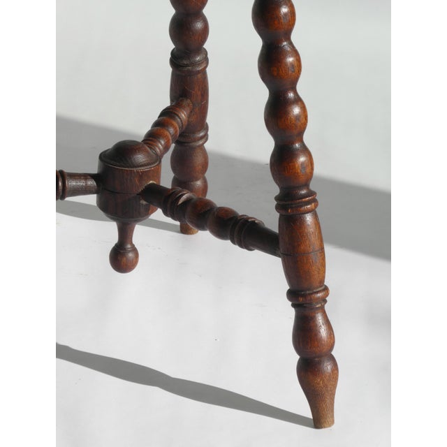 Antique Oak Wooden Side Table with Floral Carved Bobbin Leg and Pedestal Trefoil Top, 1920s For Sale - Image 6 of 11