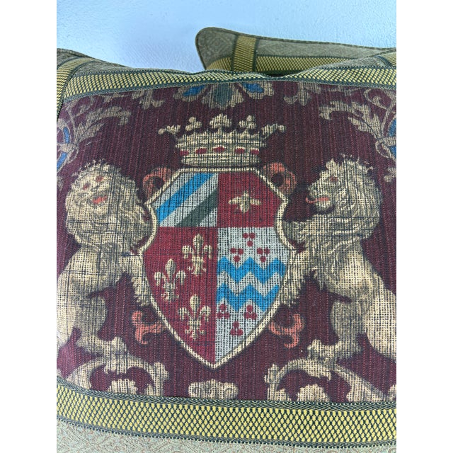Gothic Handsome Coat of Arms Banded Cotton Print Pillows/a Pair For Sale - Image 3 of 10