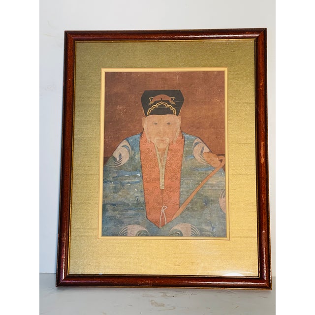 Asian Antique Chinese High Priest Portrait on Silk Framed Qing Dynasty For Sale - Image 3 of 9