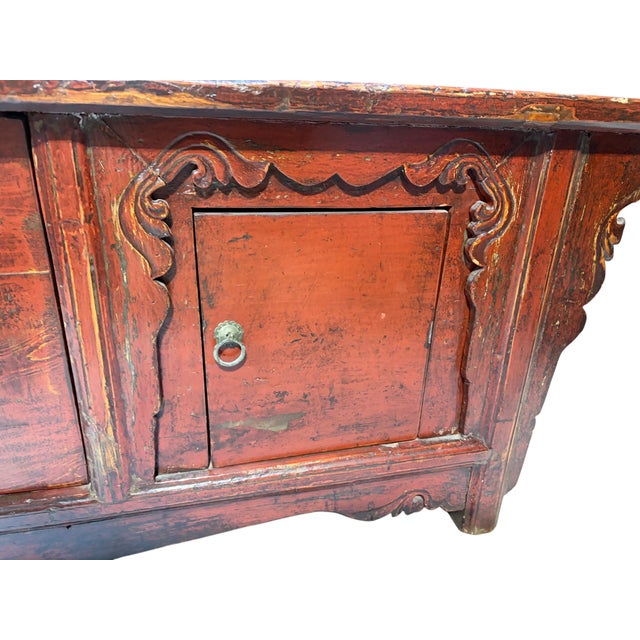 1900 - 1909 Old Chinoiserie Altar Low Cabinet With Solid Wood 71" W For Sale - Image 5 of 9