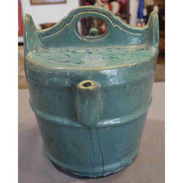 Up for sale is an Early 20th Century Chinese Emerald Green Glazed Shiwan Pottery Well Bucket Form Water Pot! It measures 9...