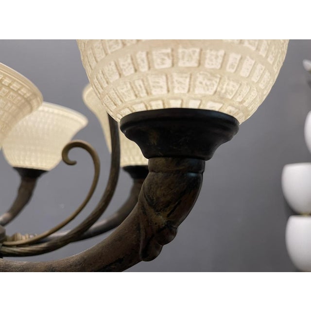 Large Vintage Bronze Murano Glass Chandelier, 1960s For Sale - Image 9 of 13