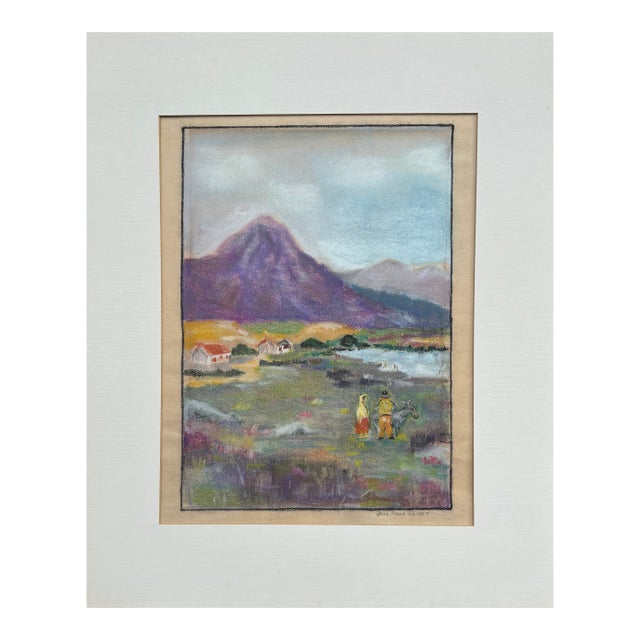Mid 20th C. Original Artisan Pastel on Paper - Patagonia From the Valley For Sale