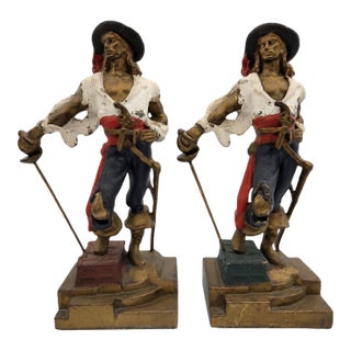 Art Deco Nautical Armor Bronze Swashbuckler/Pirate Bookend Pair For Sale