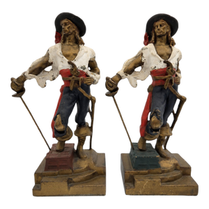 Art Deco Nautical Armor Bronze Swashbuckler/Pirate Bookend Pair