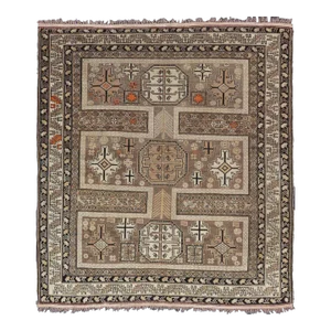 Early 20th Century Antique Tribal Caucasian Rug With All-Over Motif in Muted Neutrals