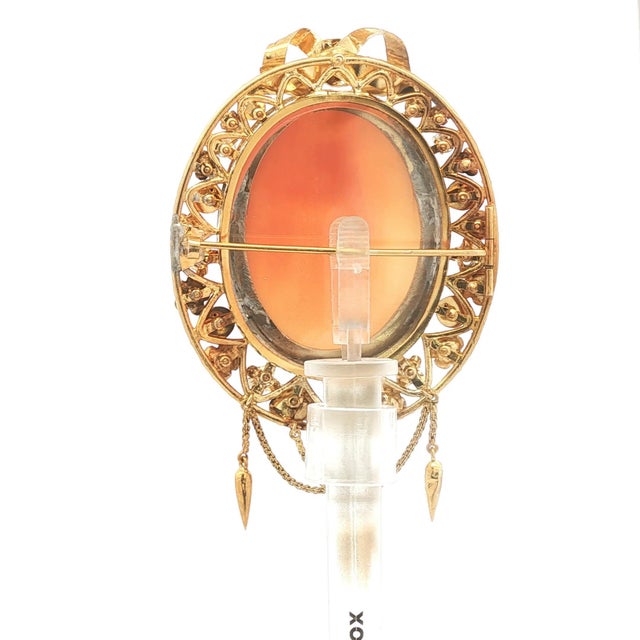 Vintage Goddess and Cherub Cameo With Diamonds, Enamel and Seed Pearls Pin For Sale - Image 4 of 4