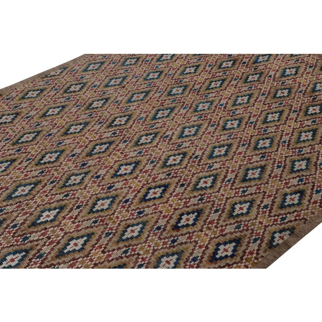 Rug & Kilim Rug & Kilim’s Moroccan Rug in Brown, Red and Blue Diamond Patterns For Sale - Image 4 of 6