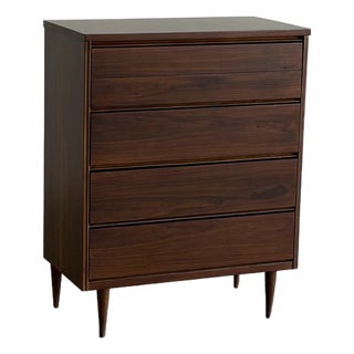 1960s Minimal Walnut Highboy For Sale