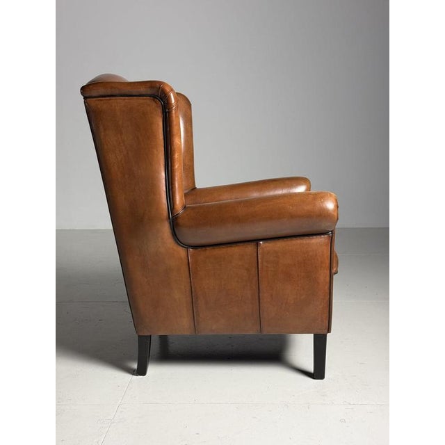 Animal Skin Sheep Leather Wingback Armchair For Sale - Image 7 of 17
