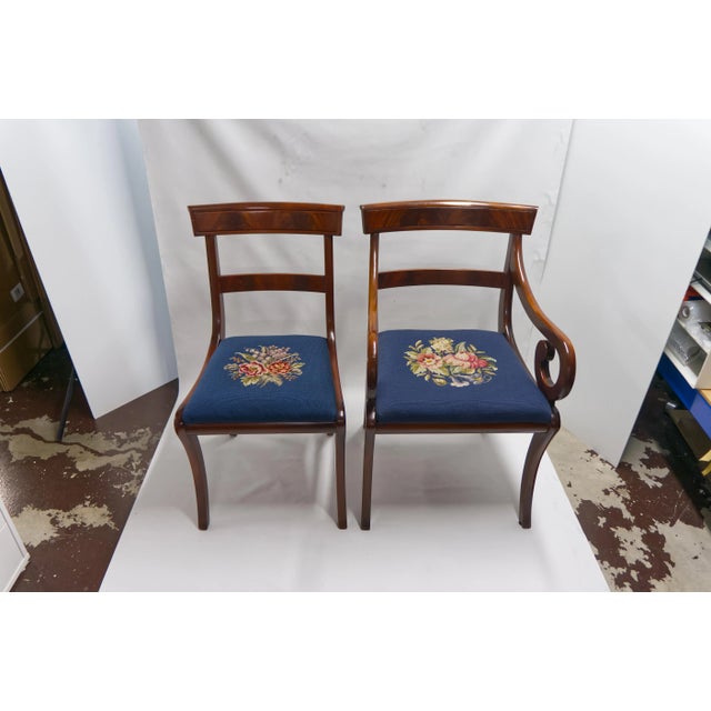 Wood Mahogany Finish Dining Chairs With Floral Needlepoint Seats Set of 4 For Sale - Image 7 of 12