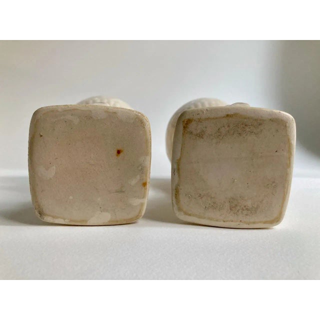 Mid 20th Century Cream Ceramic Cherub Vases Candle Holders - A Pair For Sale - Image 11 of 13