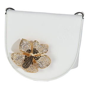 White Calfskin Heel Metal Flower Crossbody
