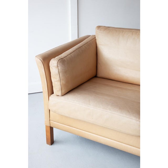 Mid-Century Modern Danish Two-Seater Tan Leather Sofa, 1960s For Sale - Image 3 of 7