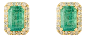 Modern Style 1.83 Ct Emerald Stud Earrings With Natural Diamonds in 18k Gold- A Pair