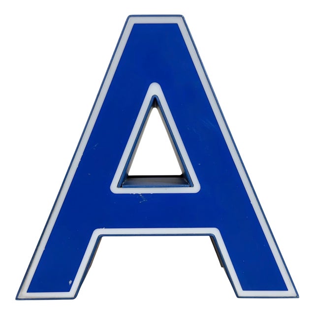 Vintage Blue Plastic Illuminated Letter A, 1970s For Sale