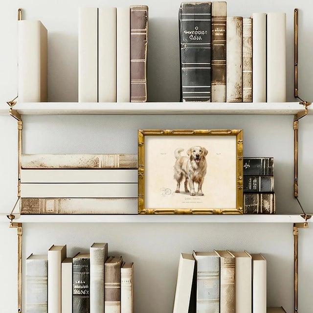 This reproduction print of a classic Blonde Golden Retriever is from our vintage "World of Dogs" series. Please note there...