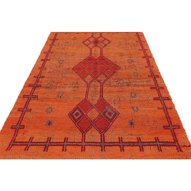 1950s Vintage Moroccan Rug in Rust With Red & Blue Diamond Medallions From Rug & Kilim For Sale - Image 5 of 7