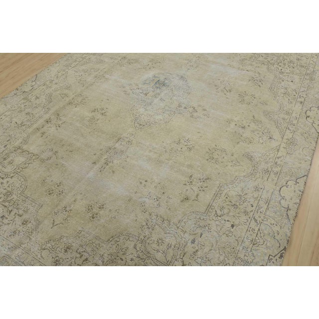 Farmhouse Tabriz Rug 7’5” X 10’8” Beige Wool Vintage Distressed Hand-Knotted Carpet For Sale - Image 3 of 15