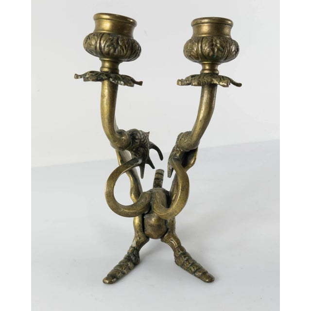 Gothic Italian Mid-Century Double Dragon Bronze Candle Holder For Sale - Image 3 of 10