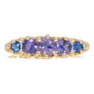 1.51ct Mixed Sapphire Estate Ring With 5 Natural Sapphires in Solid 18k Gold, Size 8 For Sale
